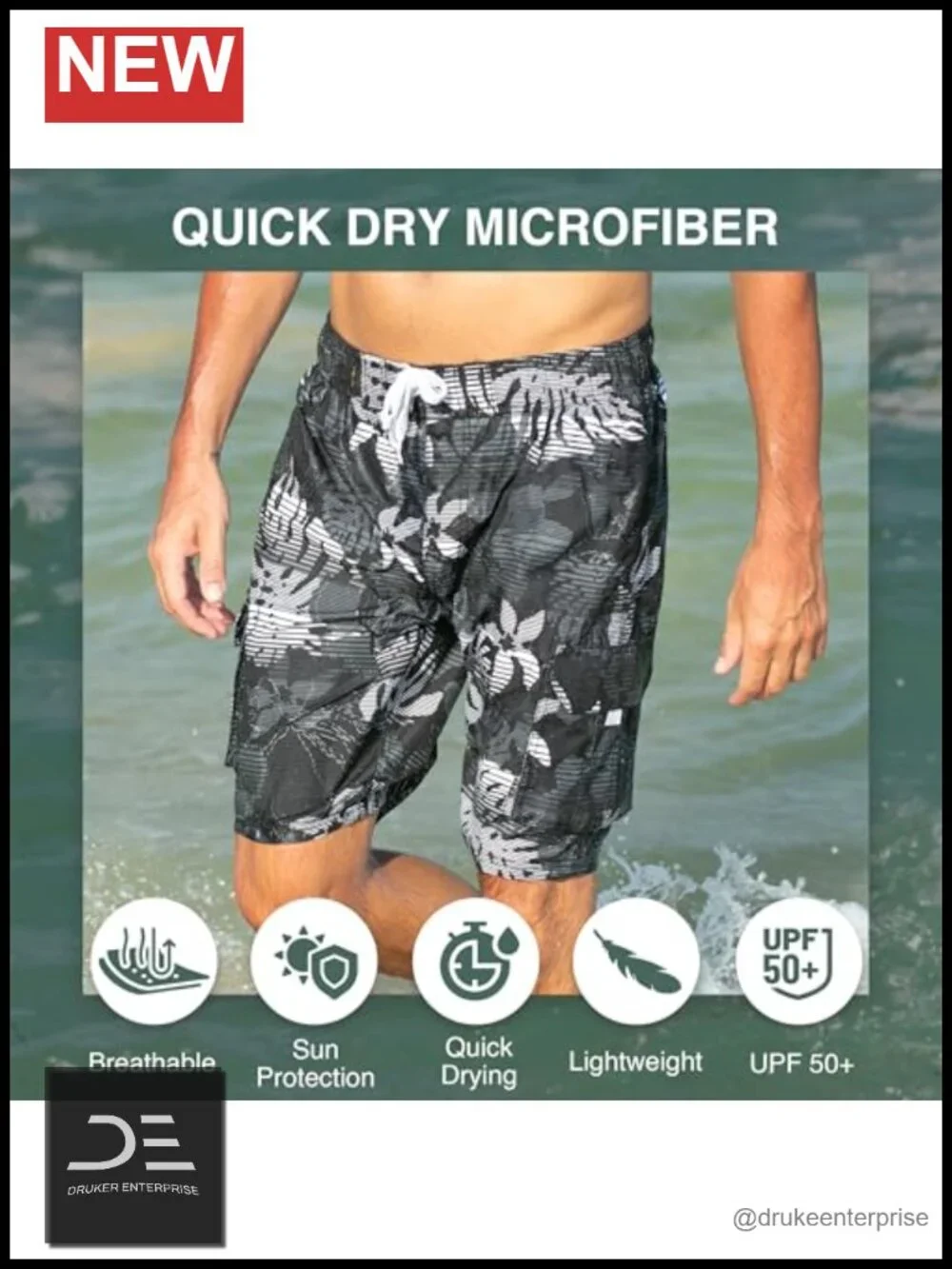 UPF 50+ Quick Dry Microfiber Swim Trunks with Mesh Lining